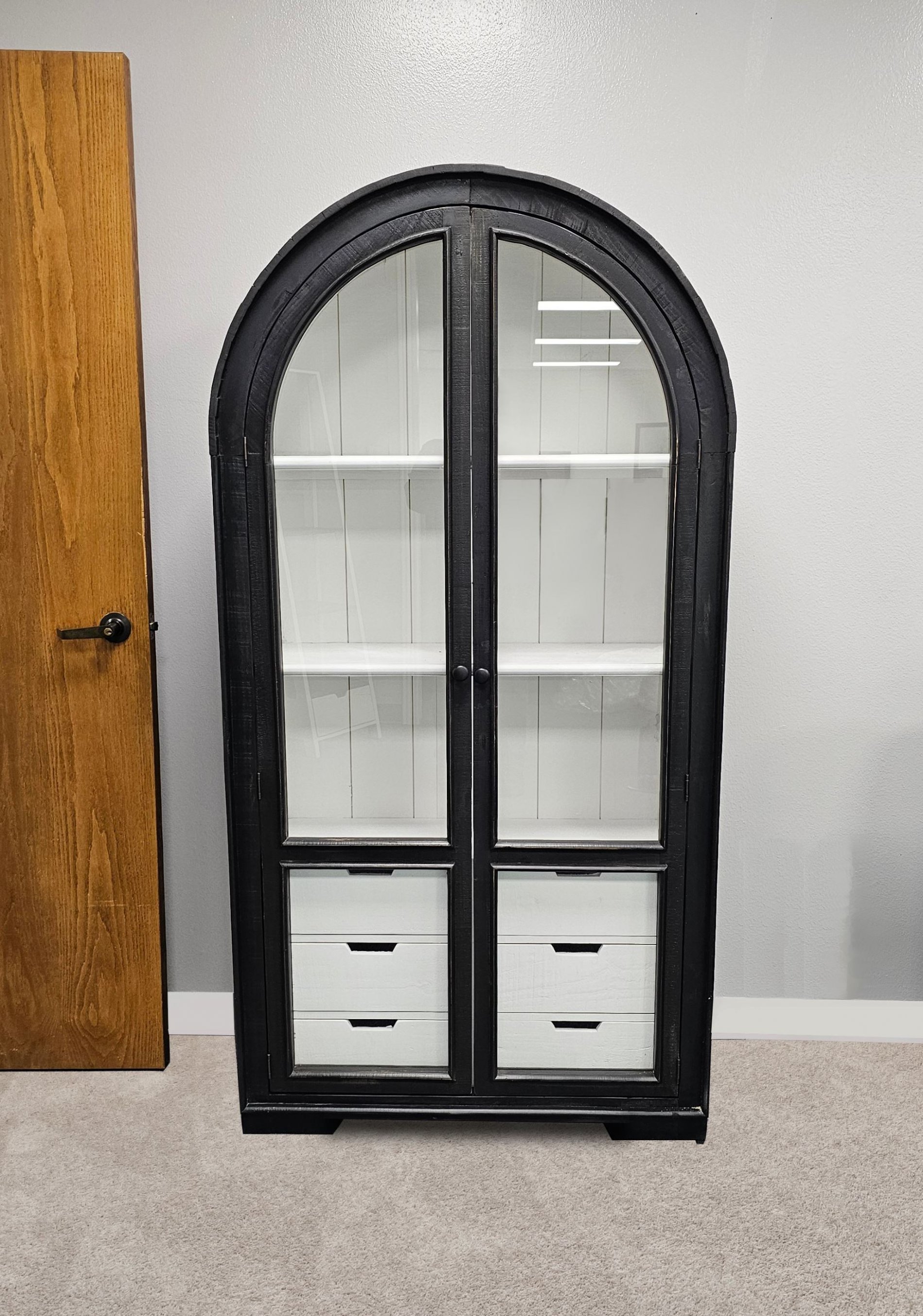 Julia Curved 6 Drawer Hutch Sanded Black,White - Click Image to Close