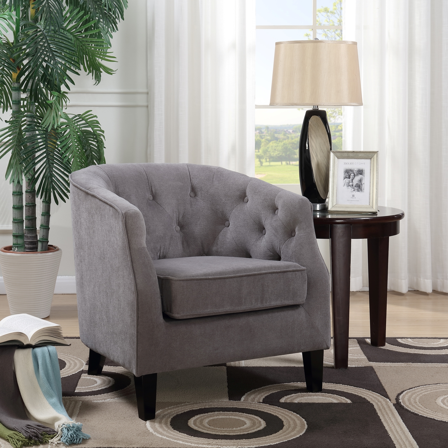 Harper Gray Tufted Accent Chair - Click Image to Close